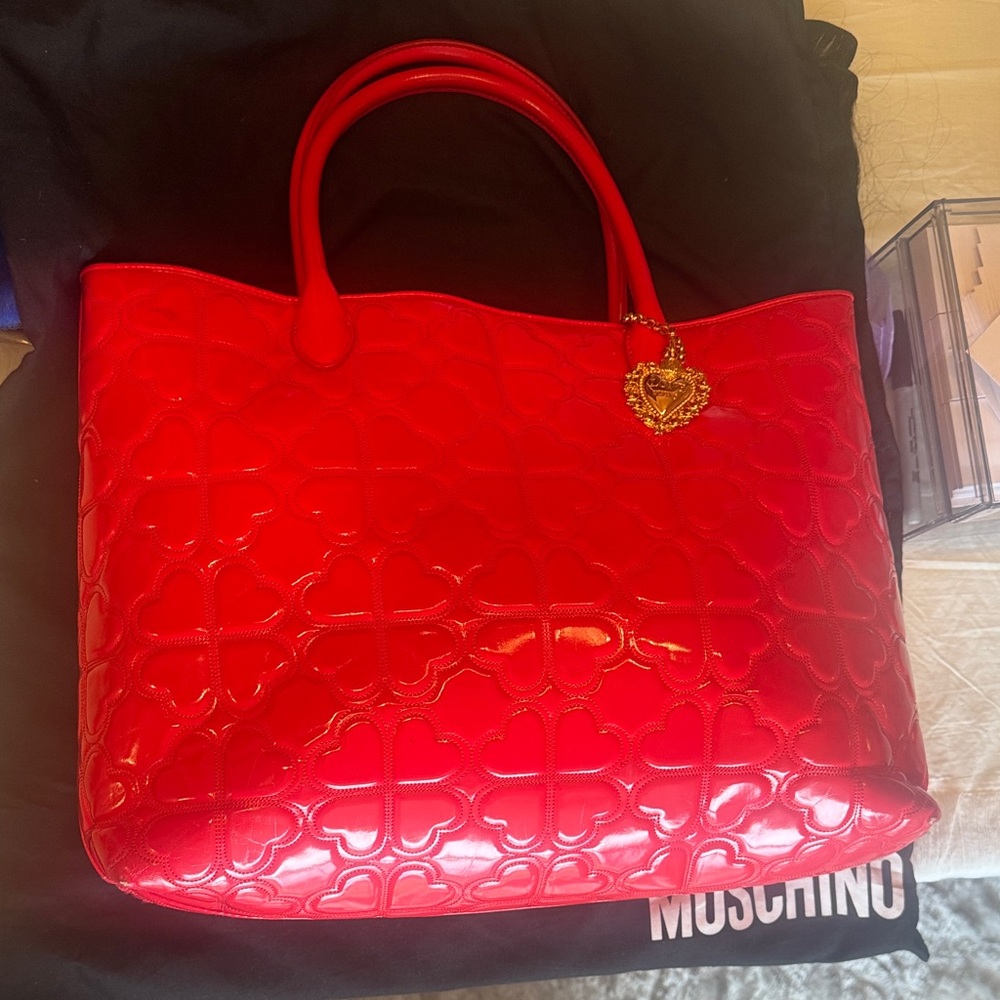 Love Moschino Red Heart Patent Tote